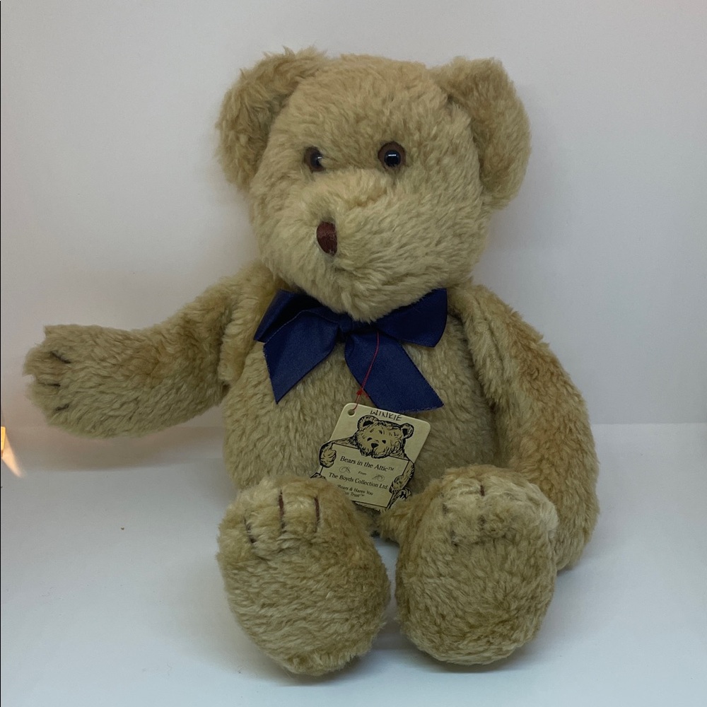 Boyds Bears - “Bears in the Attic” Collection- Beige Plush Teddy with Navy Bow